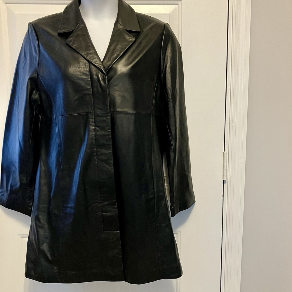 APT 9 Women's Genuine Soft Black Lambskin Leather Jacket Midi Coat Size Large